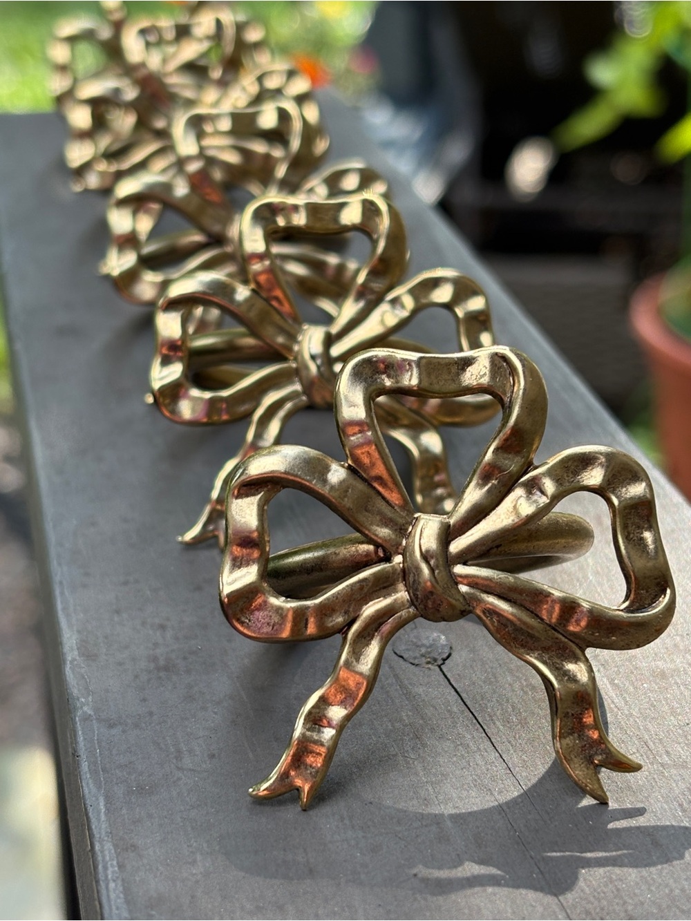 Vintage Brass Bow Napkin Rings Set of 5